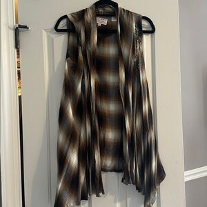 Brown Plaid Sleeveless Cardigan